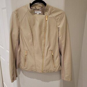CALVIN KLEIN Faux leather w/Ribbed knit  insets moto jacket - Beige - Size: S